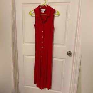 Red Sleeveless Button-Front Maxi Dress